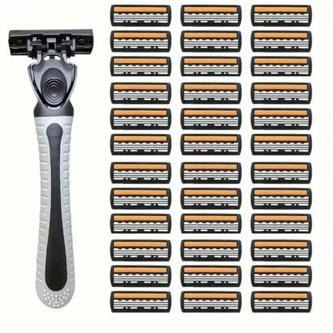 Kit de rechange pour rasoir à 3 lames homme – ergonomique et antidérapant (36 têtes + 1 manche interrupteur)