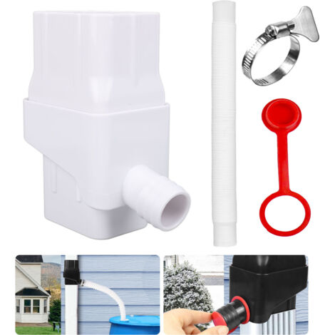 Kit de recogida de agua de lluvia para canalones: sistema de drenaje de fácil instalación fabricado en ABS blanco con 5 piezas.