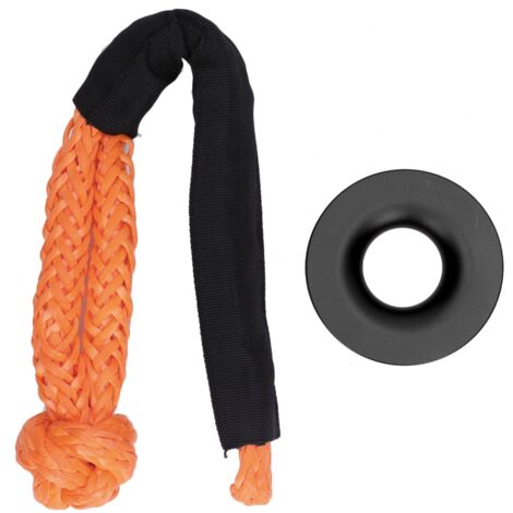 Kit de Récupération pour Véhicule avec Anneau de Remorquage en Alliage d'Aluminium et Câble en Nylon Souple, Noir