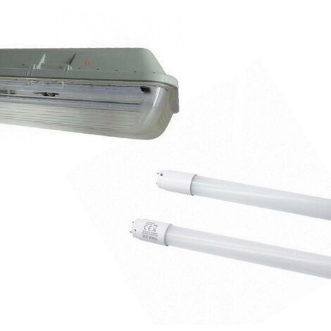 Kit de Réglette LED étanche Double pour Tubes T8 120cm IP65 (2 Tubes Néon LED 120cm T8 20W inclus)