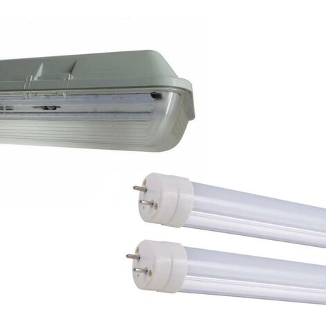 Kit de Réglette LED étanche Double pour Tubes T8 150cm IP65 (2 Tubes Néon LED 150cm T8 50W inclus)