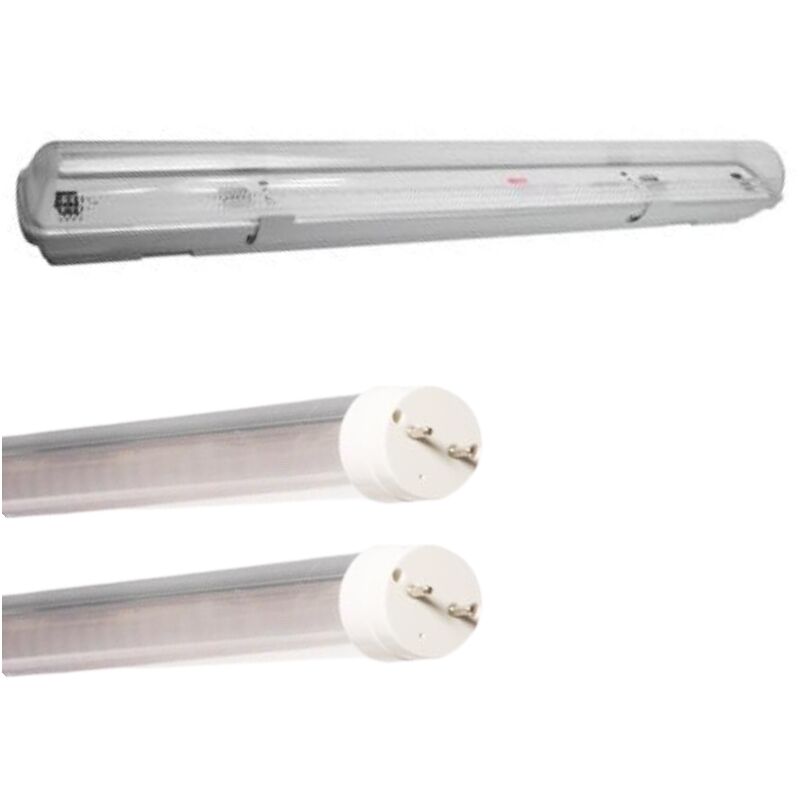 Silamp - Kit de Réglette led Etanche Double pour Tubes T8 60cm IP65 (2 Tubes Néon led 60cm T8 10W inclus) - Blanc Neutre 4000K - 5500K