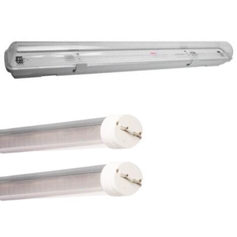 Kit de Réglette LED Etanche Double pour Tubes T8 60cm IP65 (2 Tubes Néon LED 60cm T8 10W inclus)