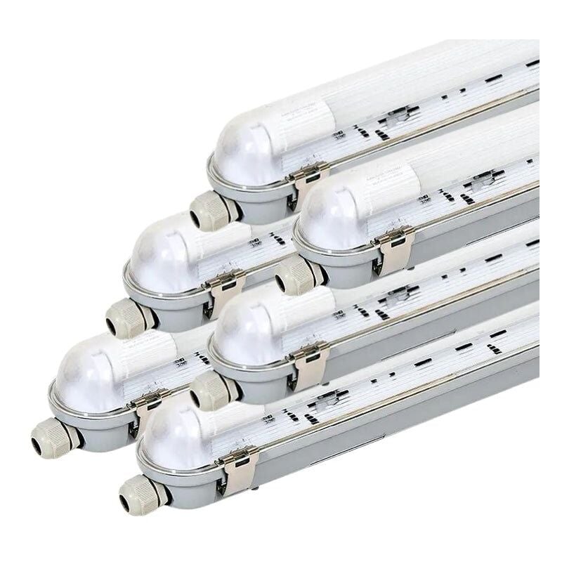 Kit de Réglette led IP65 + Tube Néon led 120cm T8 18W - Pack de 6 / Blanc Chaud Silumen