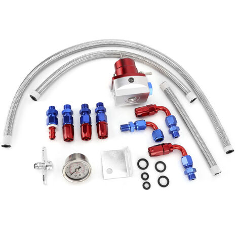 Kit de régulateur de pression de carburant de voiture réglable universel avec jauge 100PSI (rouge + argent)
