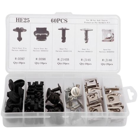 Kit de remaches de protección del motor - Juego de 60 piezas para Audi, modelos D397/D398/J145/J145B/J146, metal y plástico, varios tipos