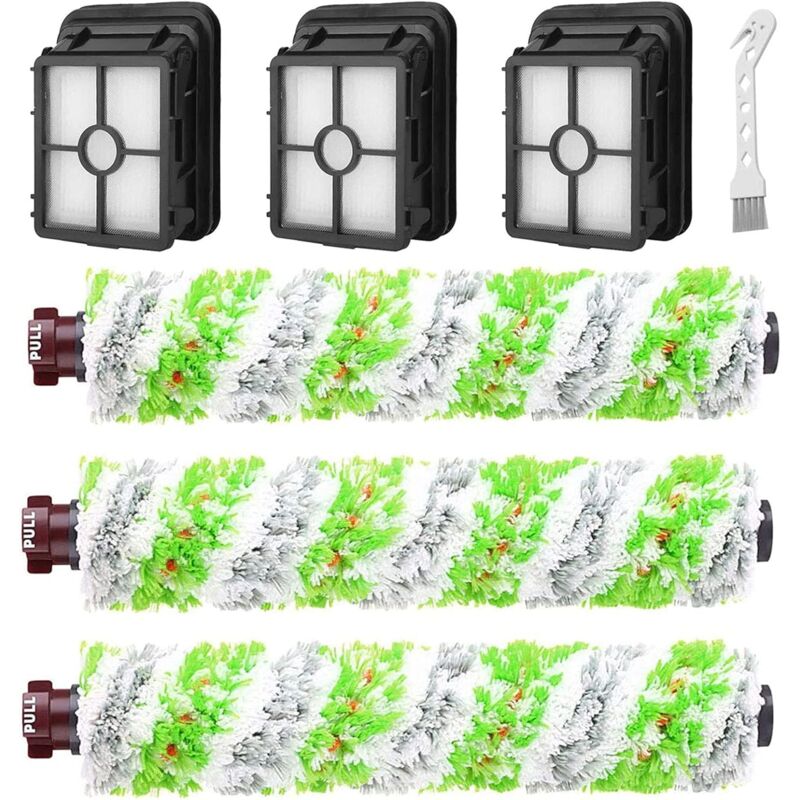 Kit de remplacement Bissell Crosswave séries 17132 et 2225N, 3 brosses + 3 filtres pour maisons avec animaux fumeurs, accessoires pour aspirateurs