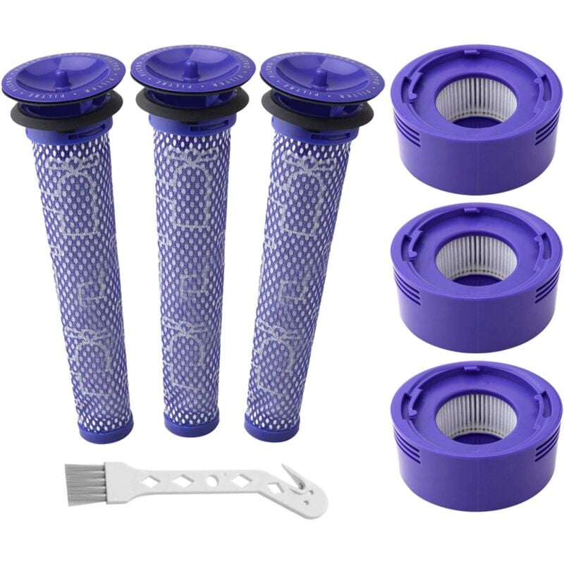 Kit de remplacement de filtre à vide de 6 paquets pour aspirateur sans fil Dyson V7, V8 Animal et V8 Absolute, 3 filtres postérieurs, 3 pré-filtres,