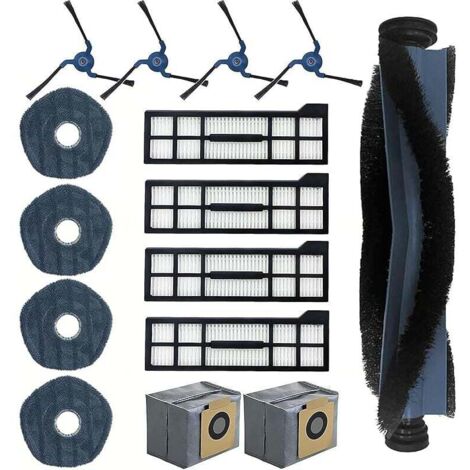 Kit de Remplacement pour eufy X10 Pro Omni Aspirateur Robot, 1 Brosse Principale, 4 Filtres Hepa, 2 Sacs à Poussière, 4 Lingettes,