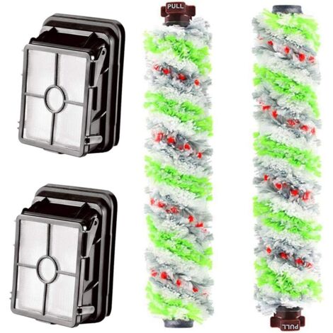 Kit de remplacement pour filtre à aspirateur Bissell 1785 1866 1868 1926 et rouleau de brosse multi-surfaces pour animaux domestiques Blanc (2 brosses principales + 2 filtres)