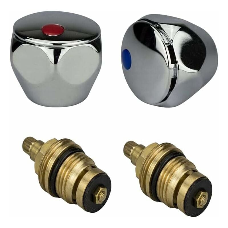 Kit de rénovation de robinet d’eau chaude et froide en métal chromé rouge et bleu - Lot de 2, 1/2''-RAPANDA
