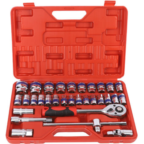 Kit de reparación automotriz de 32 piezas, juego de herramientas de reparación con llave de tubo