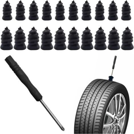 Kit de reparación de 21 piezas para llantas sin tubo con tapones de gusano, destornillador y tapones para pinchazos y perforaciones en automóviles, motocicletas, camiones y tractores.