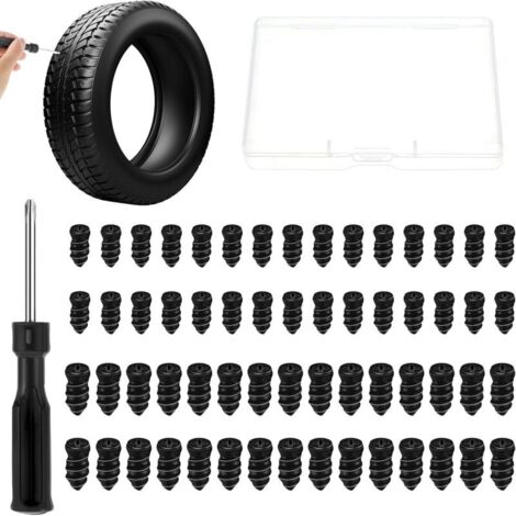Kit de reparación de neumáticos con 60 clavos de goma y destornillador, tornillos de reparación de pinchazos fáciles de usar.