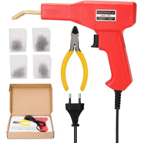 Kit de reparación de plástico para parachoques de coche, soldador de plástico de 50W, grapadora caliente, con alicates y 4 tipos de abrazaderas de eje plano