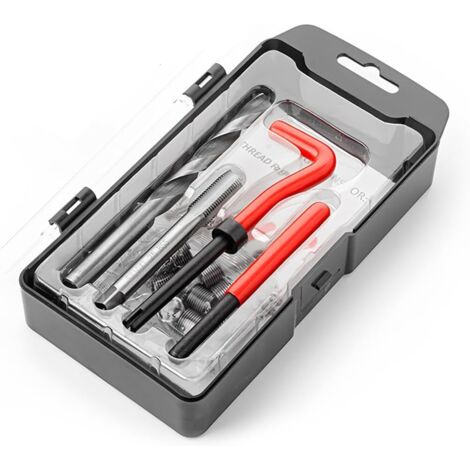 Kit de reparación de roscas helicoidales, herramientas de reparación métricas y SAE con broca HSS e insertos roscados, herramienta de reparación automática para roscas M10x 1.0 dañadas.