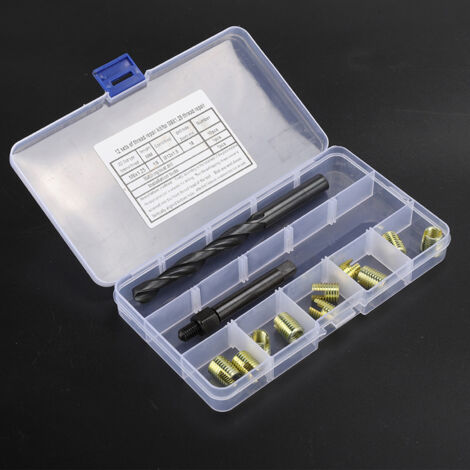 Kit de reparación de roscas M8 x 1.25 de 12 piezas con insertos autorroscantes.