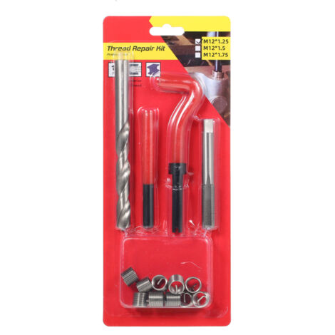 Kit de reparación de roscas métricas de 15 piezas M5 M6 M8 M10 M12 M14 Helicoil Car Pro Coil Tool M12  1.25