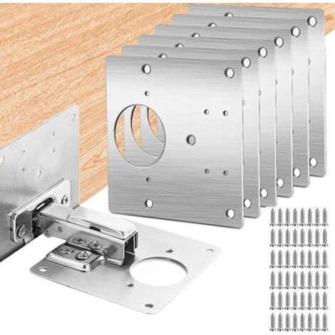Kit de reparación de soportes para muebles de acero inoxidable - Soportes de fijación planos - Placas de reparación de bisagras ocultas - Apto para armarios de cocina, puertas y ventanas - Juego de 6