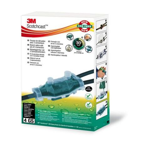 Kit de réparation de câbles 4 à 35mm² – 1 conducteur – Dimensions 240 x 148 x 113mm – Enrobé résine pour connexion durable – Boîte de 2