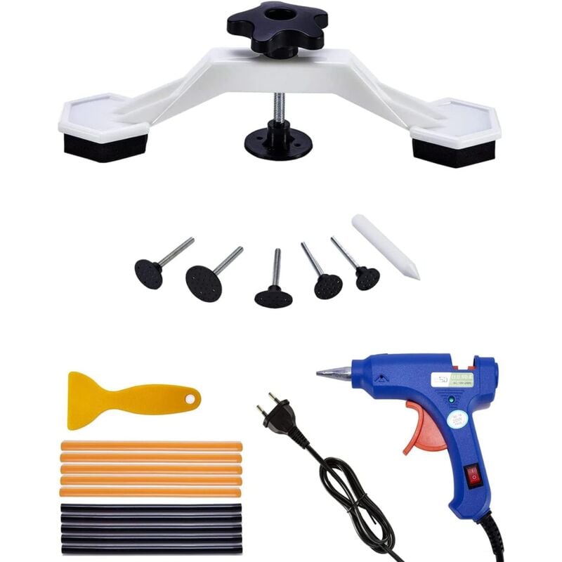 Crea - Kit de réparation de carrosserie, kit de réparation de bosses sans peinture, comprenant un pistolet à colle, 10 bâtons de colle (7 x 270 mm),