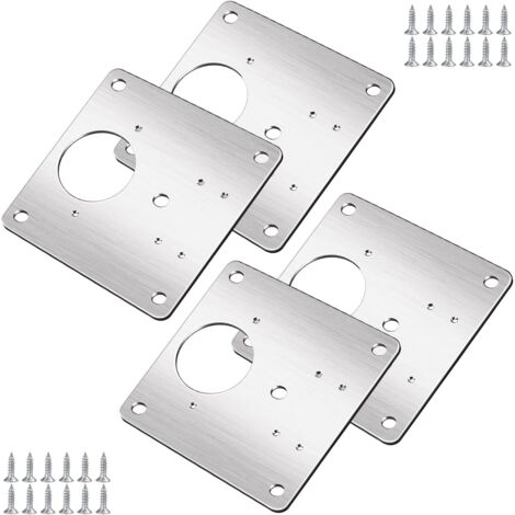 Kit de réparation de charnières pour meubles (bois, étagères) : 4 plaques de réparation avec trous, fixations et 24 vis incluses. Installation facile