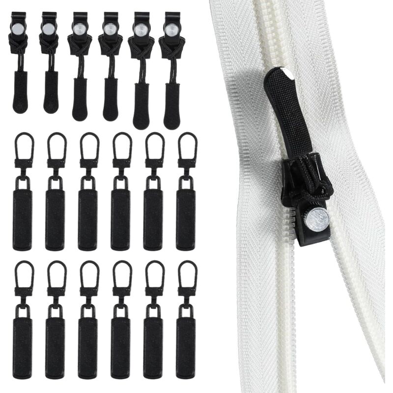 Kit de réparation de fermeture éclair - 24 pièces - 3 tailles - Pour réparation de fermetures éclair universelles - Pour vêtements, literie, sacs,