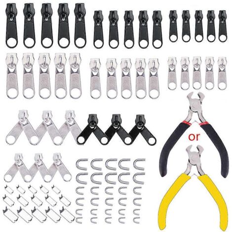 Kit de réparation de fermeture éclair (85 pièces) pour la couture de vestes : curseur, pince, tirette de verrouillage métallique