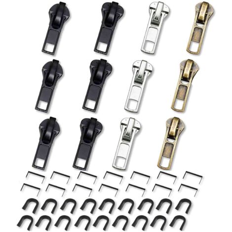 Kit de réparation de fermetures éclair 52 pièces, fermetures éclair de rechange pour vêtements, ensemble de curseurs de rechange en alliage pour vestes, jeans, couture, projets de bricolage (noir, arg