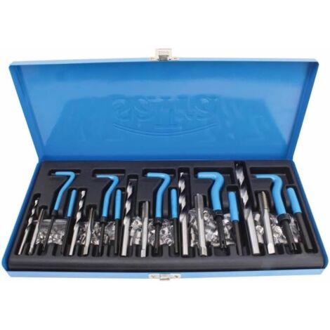 Kit de réparation de filetage M5 - M12 131 pièces avec foret HSS et coupe-filetage, inserts en acier inoxydable dans un coffret