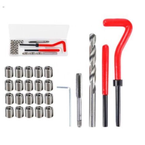 Kit de Réparation de Filetage M6, 25 Pièces, Inserts Métalliques, Clé, Foret HSS et Taraud pour Réparation Facile