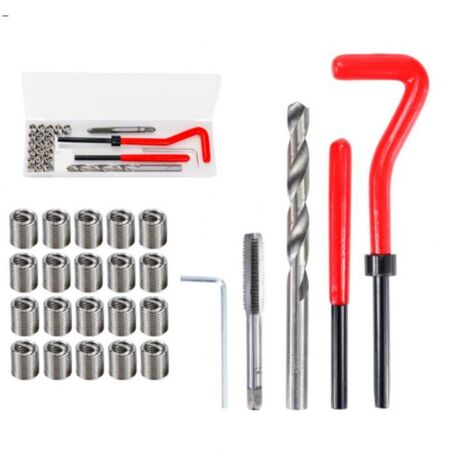 Kit de Réparation de Filetage M6, 25 Pièces, Inserts Métalliques, Clé, Foret HSS et Taraud pour Réparation Facile