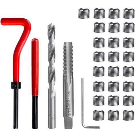 Kit de réparation de filetage M8 en acier inoxydable, 30 outils de réparation de filetage avec clé de perçage, inserts filetés, ensemble d'outils à main compatibles pour la réparation