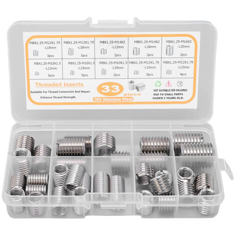Kit de réparation de filetage M8x1.25, 33 inserts filetés et manchons en acier inoxydable