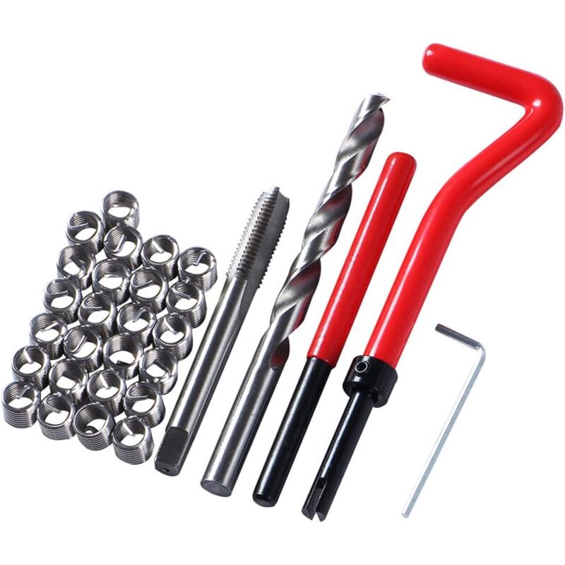 Kit de réparation de filetage métrique M8 x 1,25 mm en acier inoxydable - 30 pièces - Kit d'outils à main compatibles pour réparation automobile