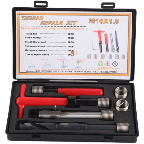 Kit de réparation de filetage Zoternen 11 pièces, jeu d'inserts filetés M16 x 1,5, jeu de clés hélicoïdales en acier inoxydable, outil d'insertion de tarauds