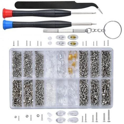 Kit de Réparation de Lunettes, 1000 pièces Vis et écrous Kit avec Mini Tournevis et Brucelles, Pour Lunettes, Lunettes de Soleil, Bijoux, Montre