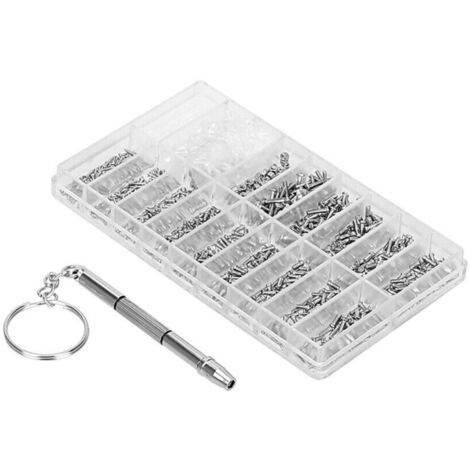 Kit de réparation de lunettes avec coffret de rangement assorti, 1000 vis et tampons, et micro-tournevis inclus pour la réparation de montres, horloges et lunettes.