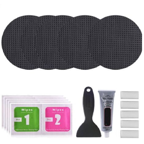 Kit de réparation de meubles de trampoline, patchs carrés, rectangulaires, ronds  répare les fissures ou les trous dans le tapis du trampoline  colle imperméable outils inclus