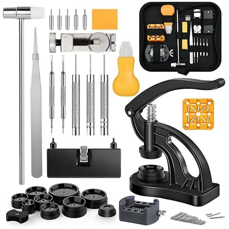 Fei Yu - Kit de réparation de montre + outil de presse de montre, kit d'outils de remplacement de pile de montre, kit d'outils de montre avec montre