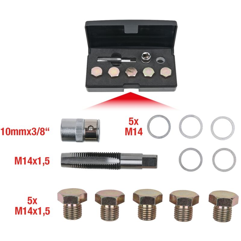 Kit de réparation pour bouchons de vidange, 12 pcs M14x1,5