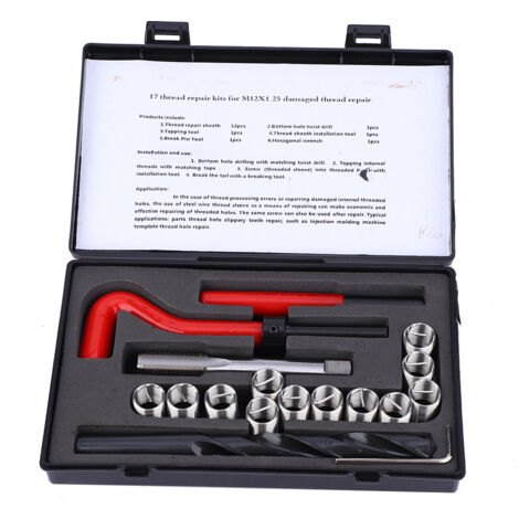 Kit de Réparation Filetée Inoxydable - 17 Pièces M12x1.25 avec Tarauds et Inserts Filetés