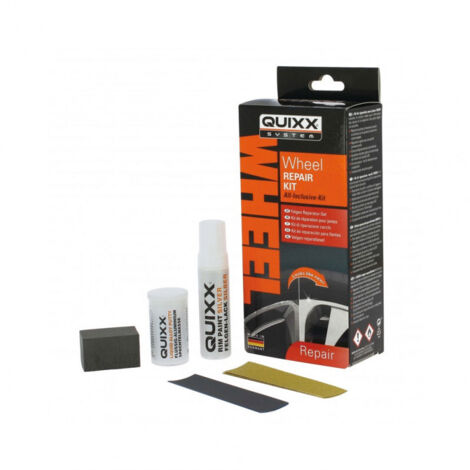 Kit de réparation jantes aluminium – Contient remplisseuse, peinture, papiers abrasifs et gants – Pour jantes en alliage léger – Quixx