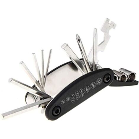 Kit de réparation multifonctionnel 16 en 1 pour VTT, clé hexagonale pour rayons, tournevis pour vélo en acier au carbone