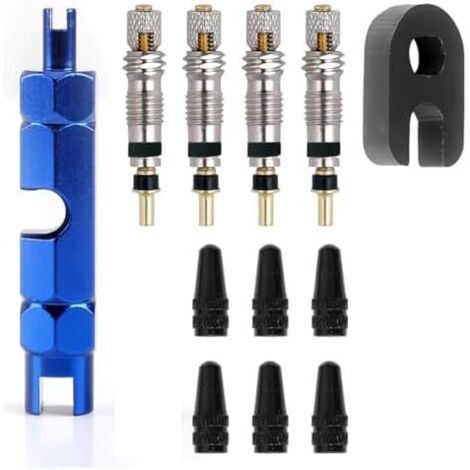 Kit de Réparation Pneu Vélo 12 Pièces, Démonte Obus Valve Tubeless VTT, Outils avec Adaptateur Presta, Bouchon Valve, Outil Démontage pour Entretien et Remplacement Rapide -