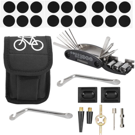 Kit de Réparation Pneu Vélo Portable 16 en 1 avec Levier et Sac Multifonction