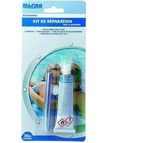 Kit de réparation pour piscine autoportée – 30 ml de colle – Bande vinyle translucide – Application sous l'eau – Marina