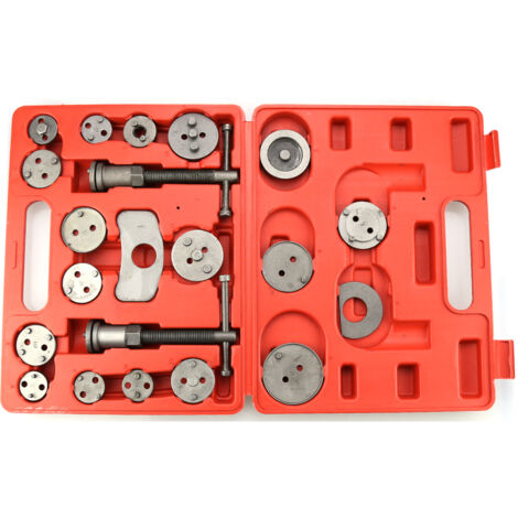 Kit de Réparation pour Repousse Piston, Set d'Outils pour Étrier de Frein, avec une Mallette Rouge, 21 Pièces, Matériau: Acier C45