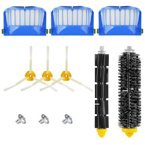 Kit de repuestos para iRobot Roomba serie 600 (694, 692, 690, 614, 680, 660, 651, 650) y serie 500 (595, 585, 564, 552): 3 filtros, 3 cepillos laterales, 1 par de cepillos principales (cepillo de cerd