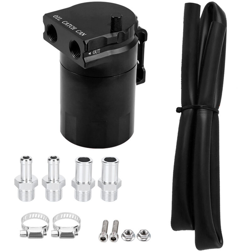 Jeffergarden Kit de réservoir de reniflard universel en aluminium pour réservoir d'huile moteur de voiture noir